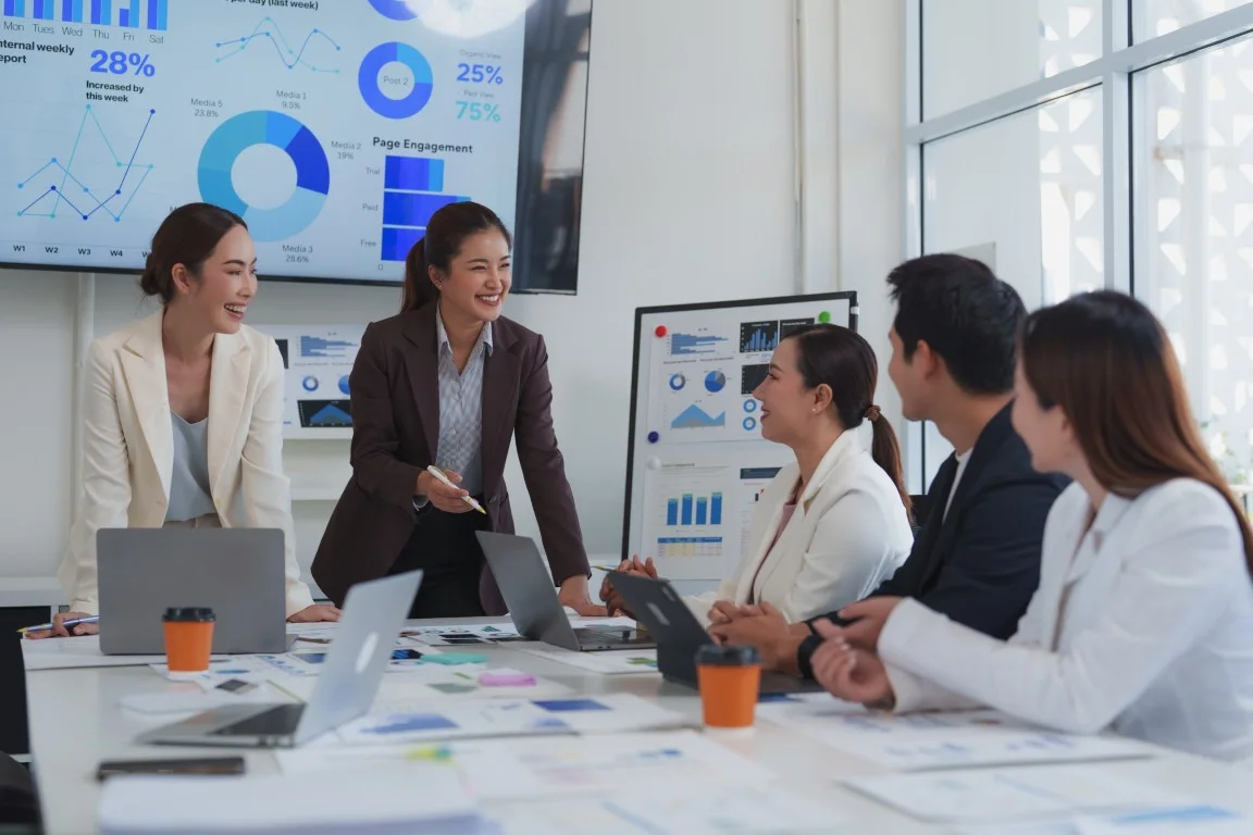 Team collaborating in modern office